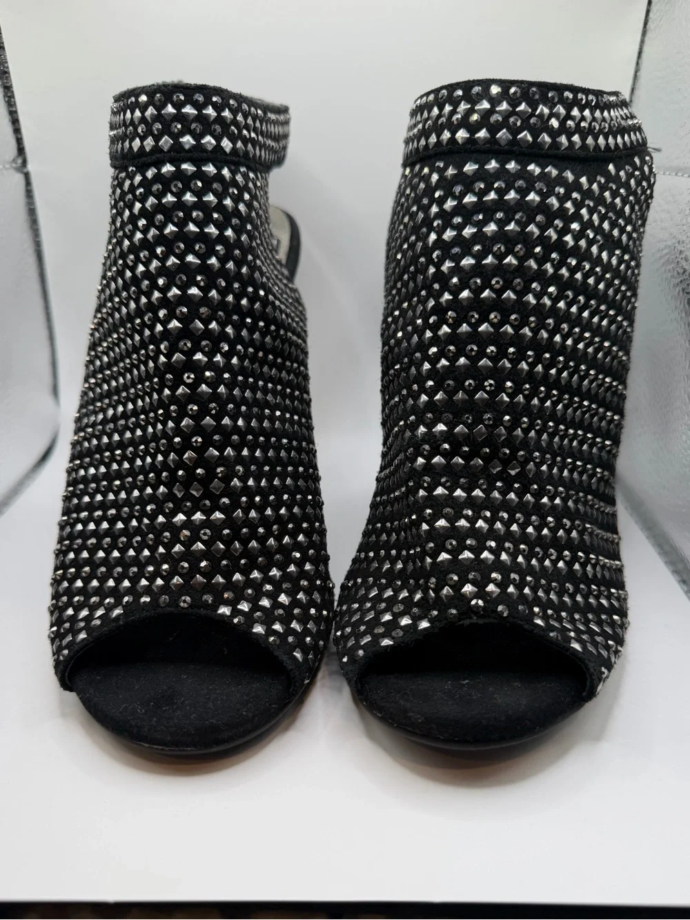 Y2K Rockstar Vintage Jeffrey Campbell Rhinestone Peep Toe Heels 7.5